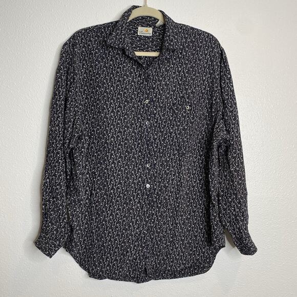 Vtg LIZ CLAIBORNE Rayon Black And White Button down blouse top Size 12 - Picture 1 of 4